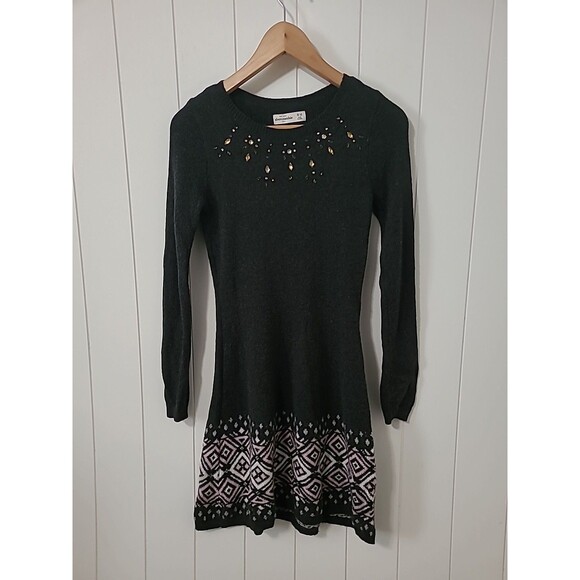 Abercrombie Kids Girls Sweater Dress 15/16 Gray Embellished Knit Long Sleeve - Picture 2 of 11